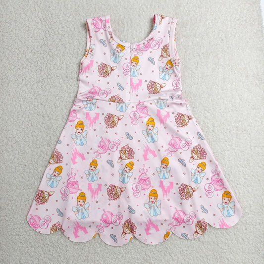 Baby Girls Pink Princess Pumpkins Yoga Active Short Scallop Knee Length Dresses