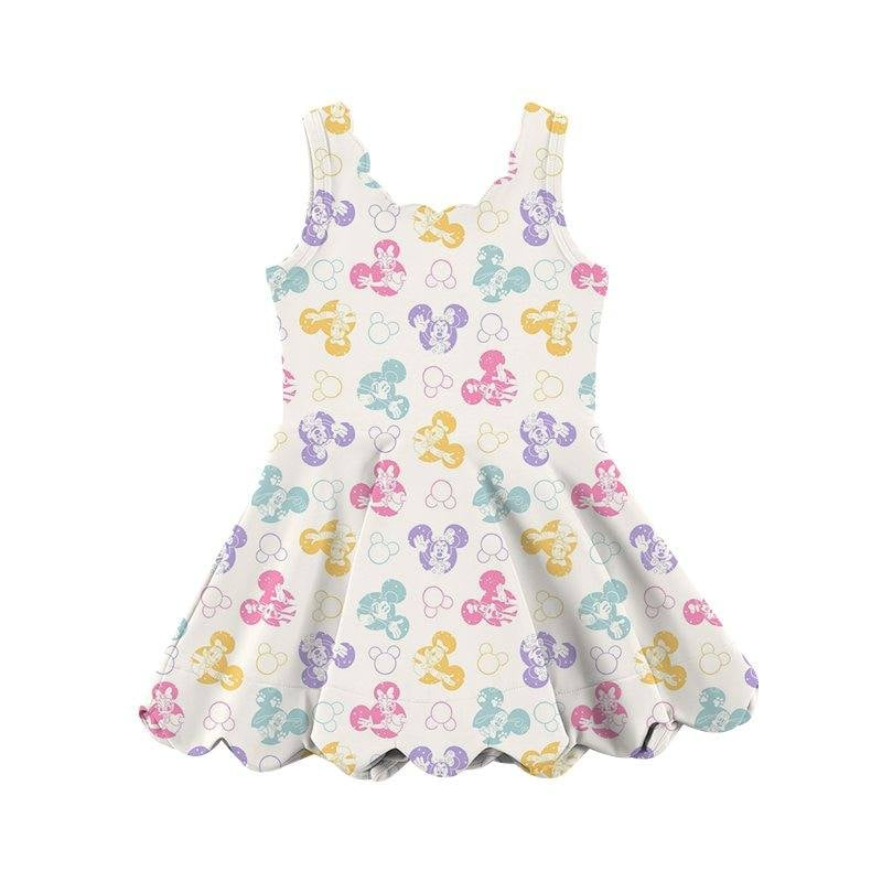 Preorder moq 5 Baby Girls Sleeveless Colorful Cartoon Mouse Yoga Knee Length Dresses