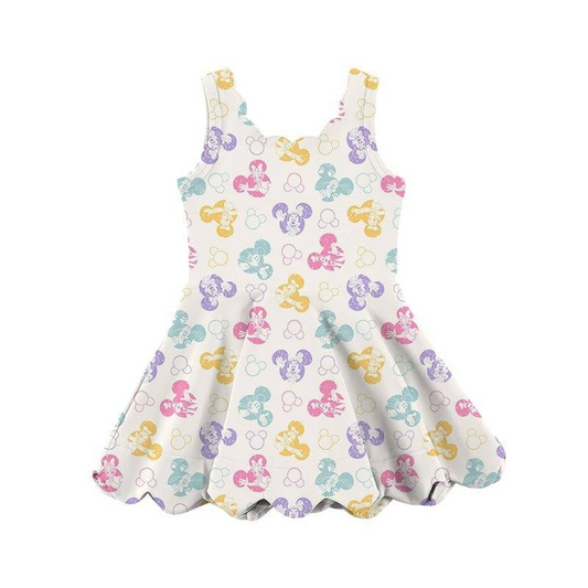 Preorder moq 5 Baby Girls Sleeveless Colorful Cartoon Mouse Yoga Knee Length Dresses