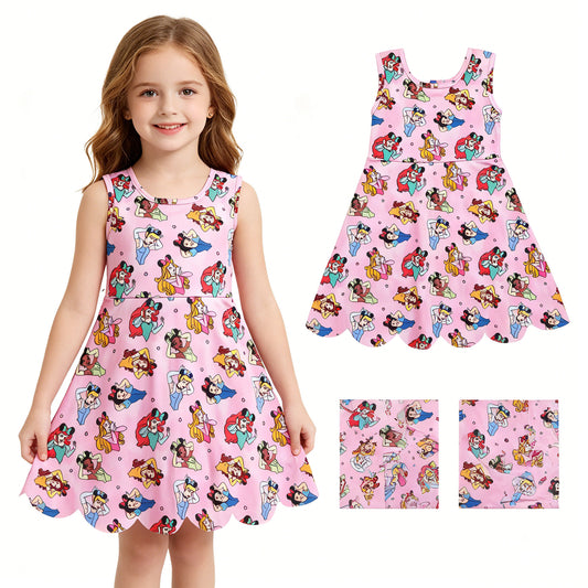 Baby Girls Sleeveless Cartoon Princess Yoga Knee Shorts Length Dresses