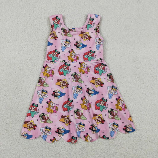 Baby Girls Sleeveless Cartoon Princess Yoga Knee Shorts Length Dresses