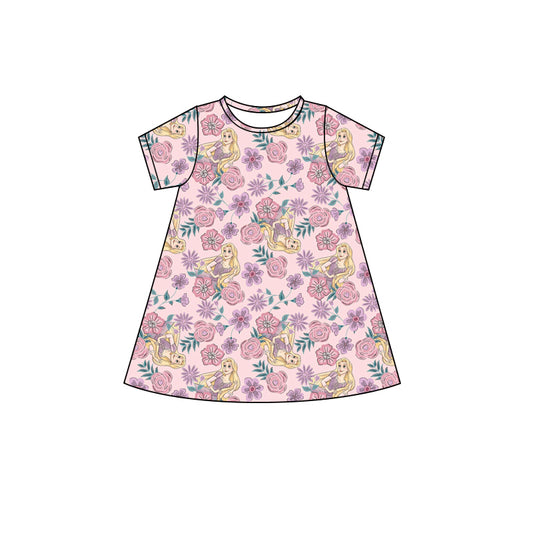 Preorder moq 5 Baby Girls Pink Short Sleeves Floral Princess Knee Length Dresses