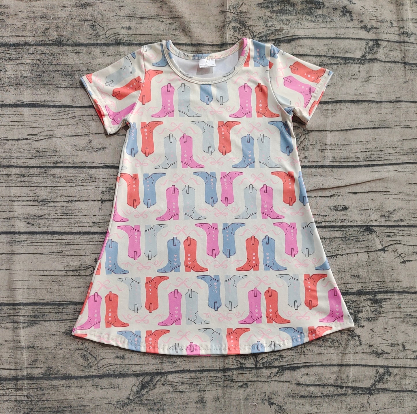 Baby Girls Short Sleeves Colorful Boots Knee Length Dresses