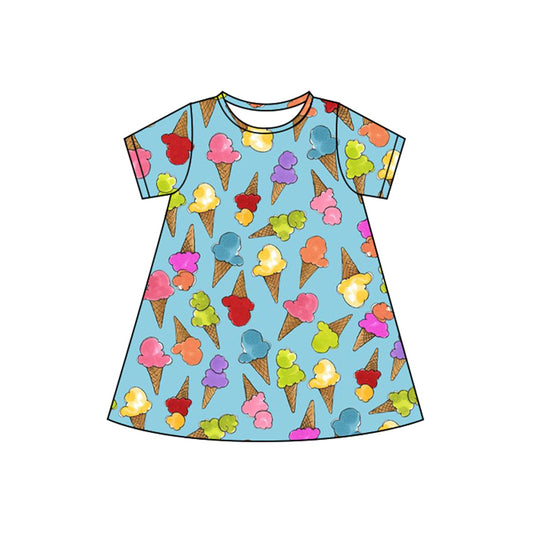 Baby Girls Blue Short Sleeves Colorful Ice Cream Knee Length Dresses Preorder