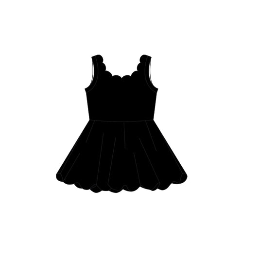 Baby Girls Black Sleeveless Yoga Knee Length Dresses Preorder