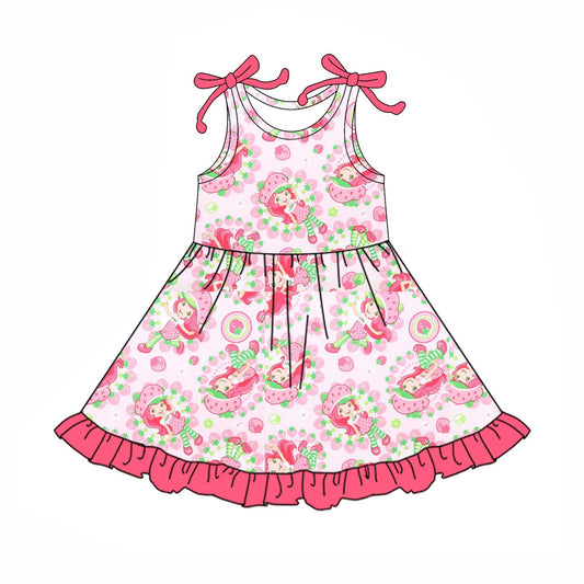 Baby Girls Pink Sleeveless Strawberry Dolls Knee Length Dress Preorder