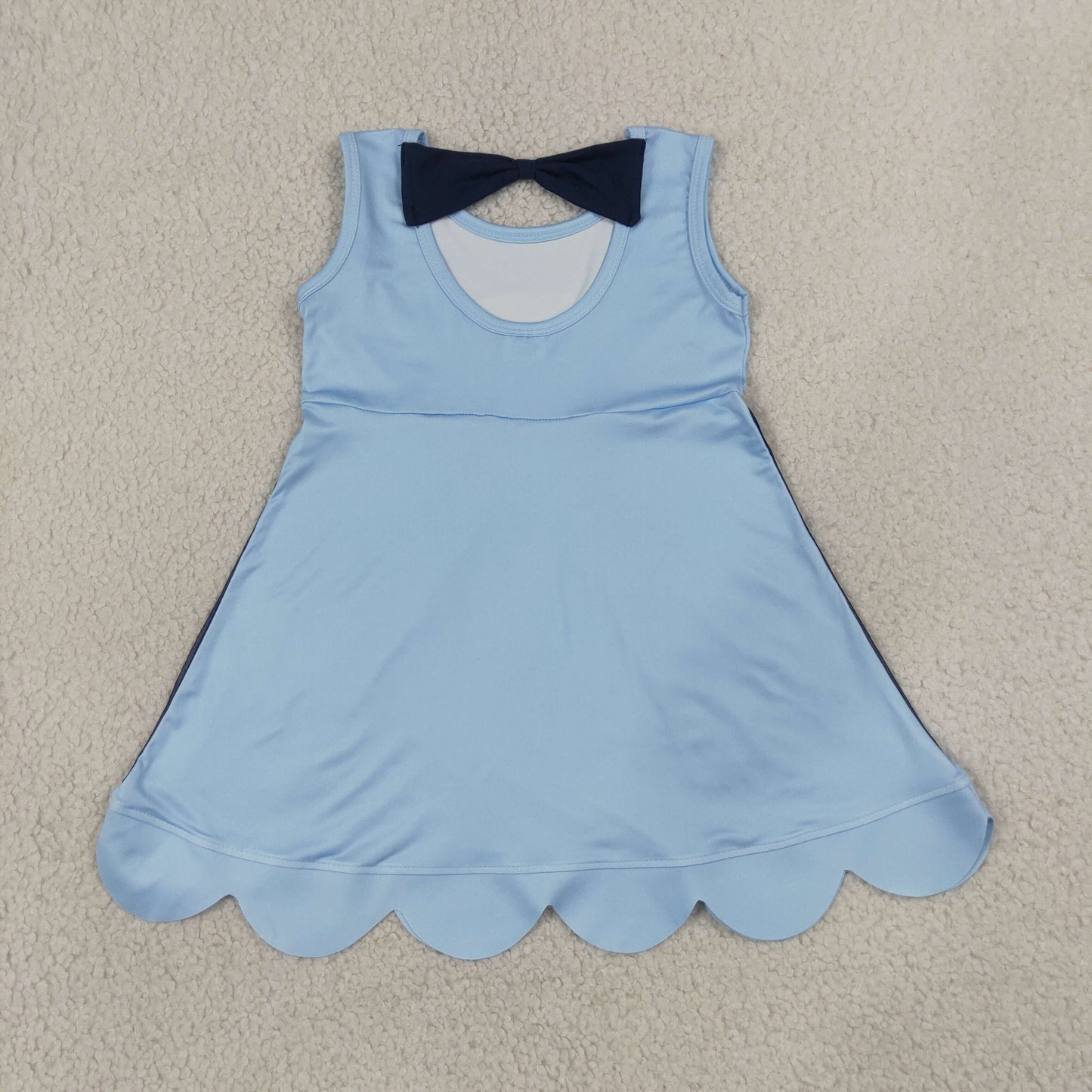 Baby Girls Sleeveless Cartoon Blue Dogs Scallop Knee Length Dress