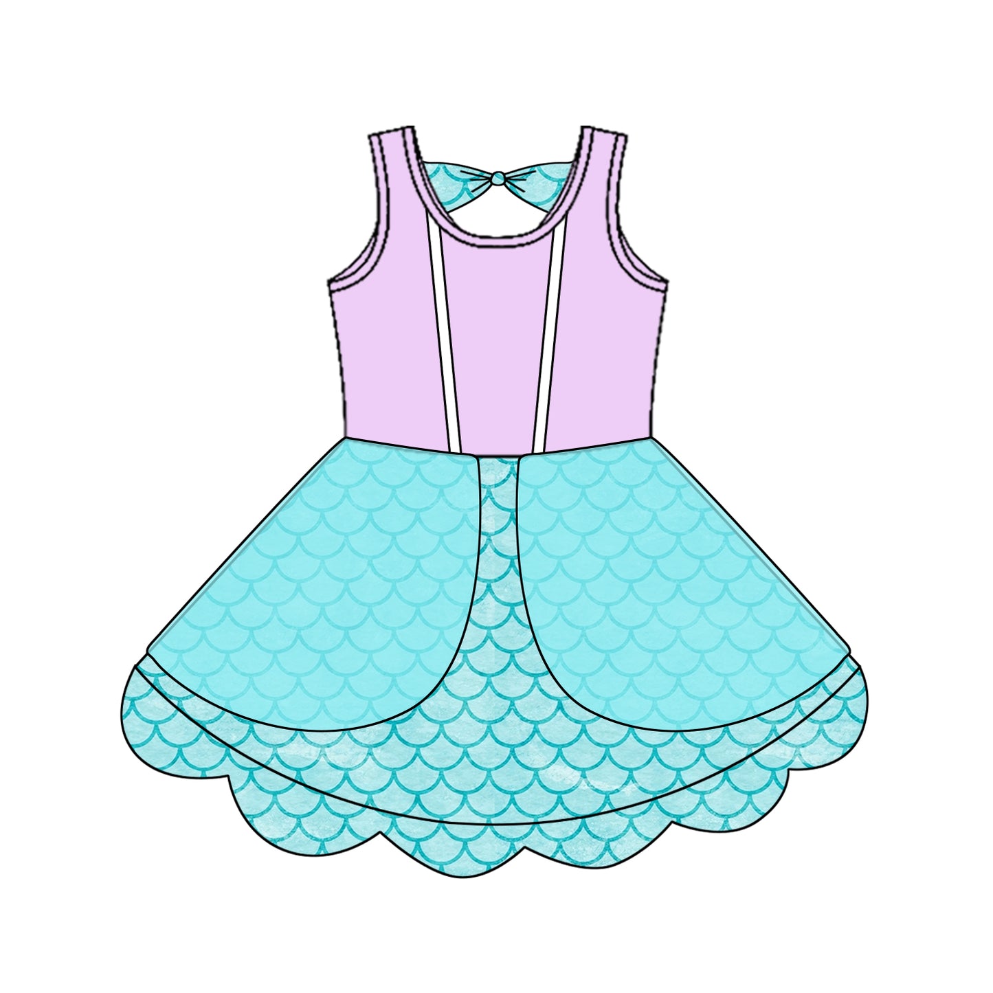 Baby Girls Lavender Sleeveless Blue Mermaid Knee Length Dress Preorder