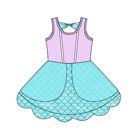 Baby Girls Lavender Sleeveless Blue Mermaid Knee Length Dress Preorder