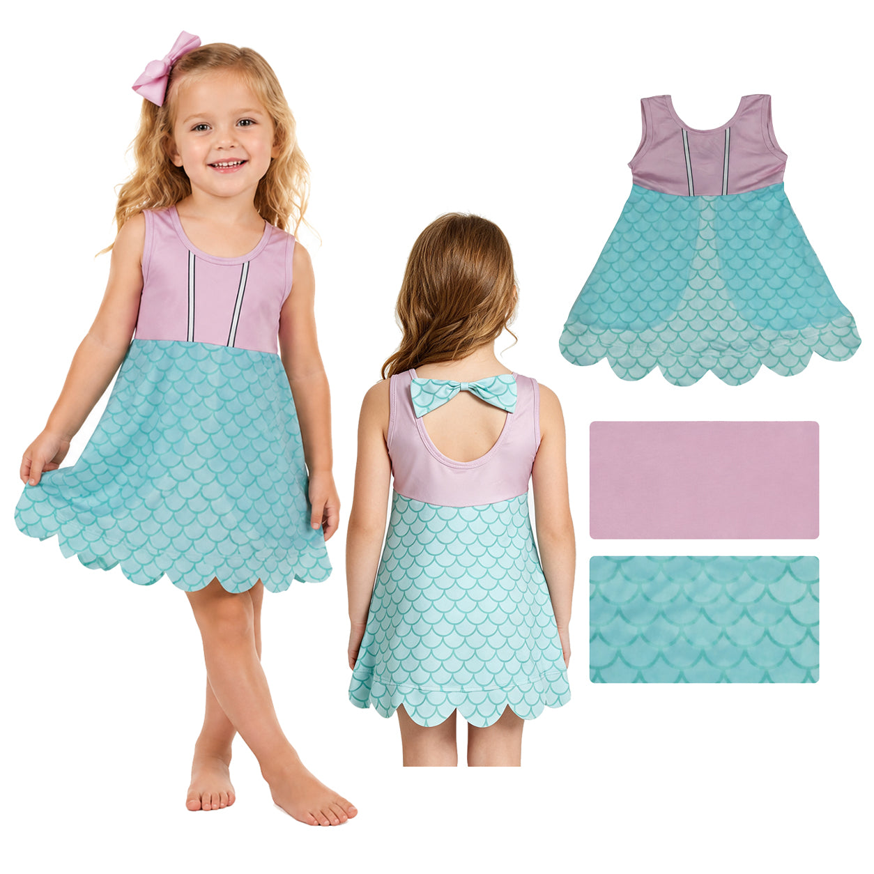 Baby Girls Sleeveless Lavender Blue Mermaid Scallop Knee Length Dress