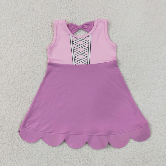 Baby Girls Hot Pink Sleeveless Cartoon Scallop Knee Length Dress