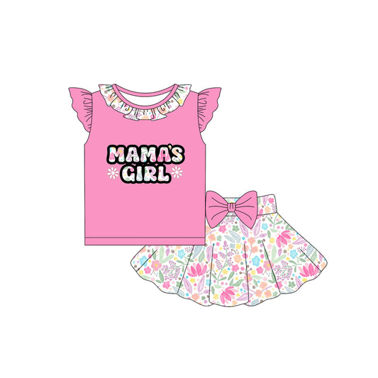Baby Girls Pink Flutter Sleeves Mama's Girl Top Floral Skorts Set Preorder