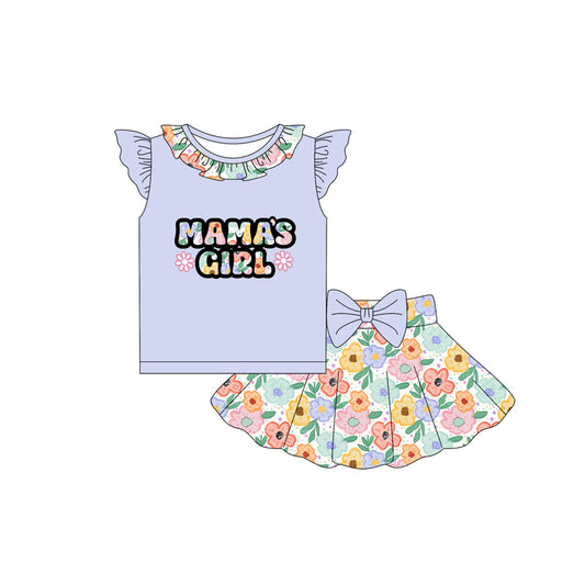 Baby Girls Lavender Flutter Sleeves Mama's Girl Top Flowers Skorts Set Preorder