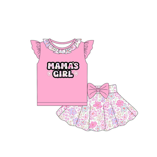 Baby Girls Pink Flutter Sleeves Mama's Girl Top Flowers Skorts Set Preorder