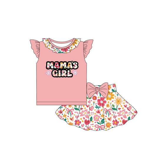 Baby Girls Peach Flutter Sleeves Mama's Girl Top Flowers Skorts Set Preorder