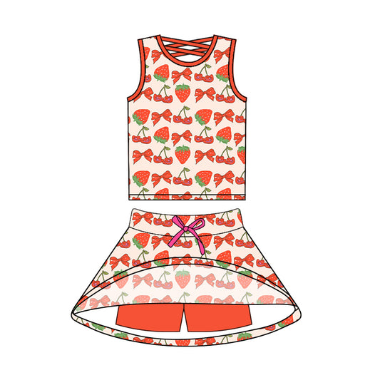 Baby Girls Sleeveless Bows Strawberry Top Skort Short Set Preorder