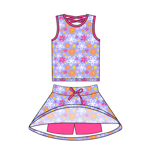 Baby Girls Sleeveless Lavender Flowers Top Skort Short Set Preorder