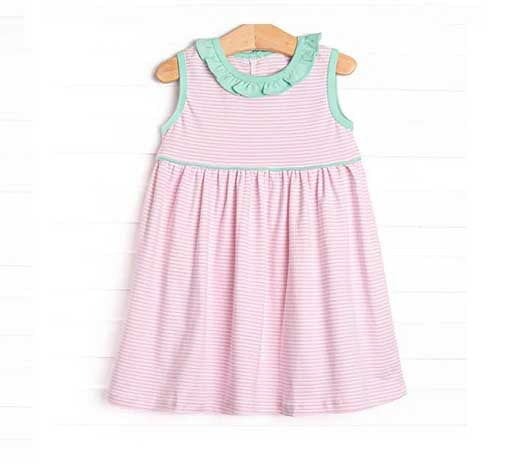 Baby Girls Sleeveless Pink Stripe Knee Length Dresses Preorder