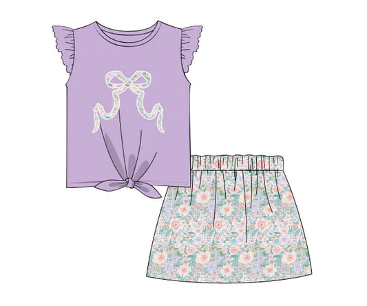 Baby Girls Flutter Sleeves Floral Bow Top Skirt Set Preorder