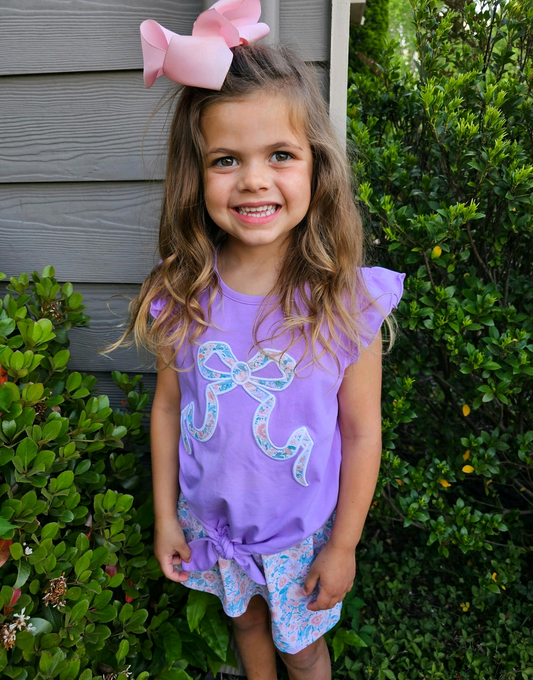 Baby Girls Flutter Sleeves Floral Bow Top Skirt Set Preorder