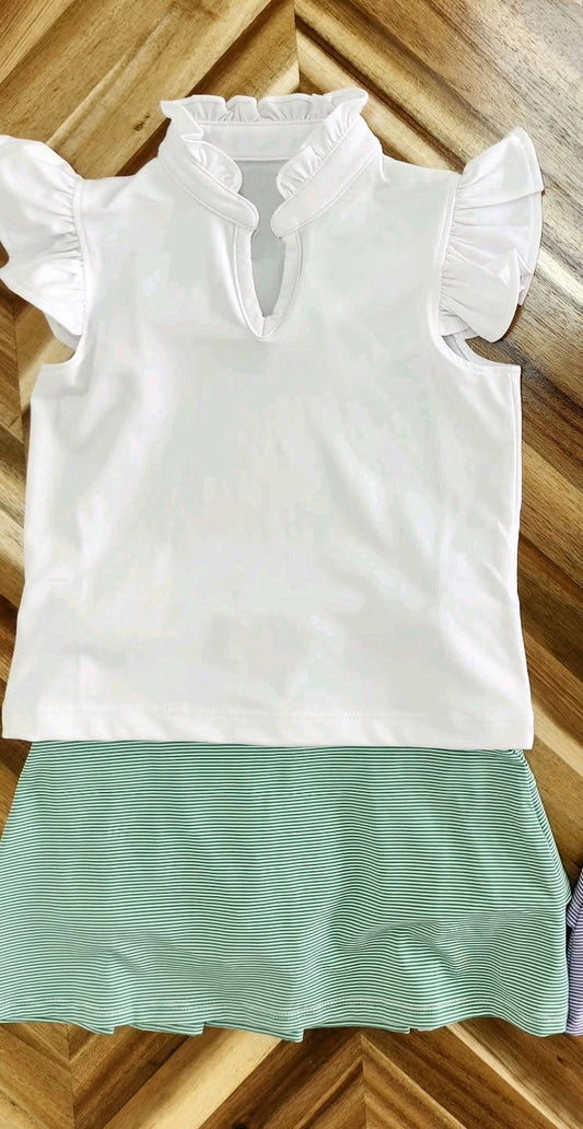 Baby Girls Flutter Sleeves Tunic Aqua Stripe Skirt Set Preorder
