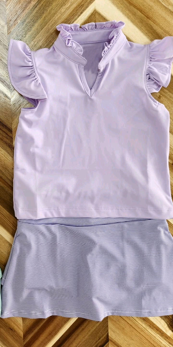 Baby Girls Lavender Flutter Sleeves Tunic Stripe Skirt Set Preorder