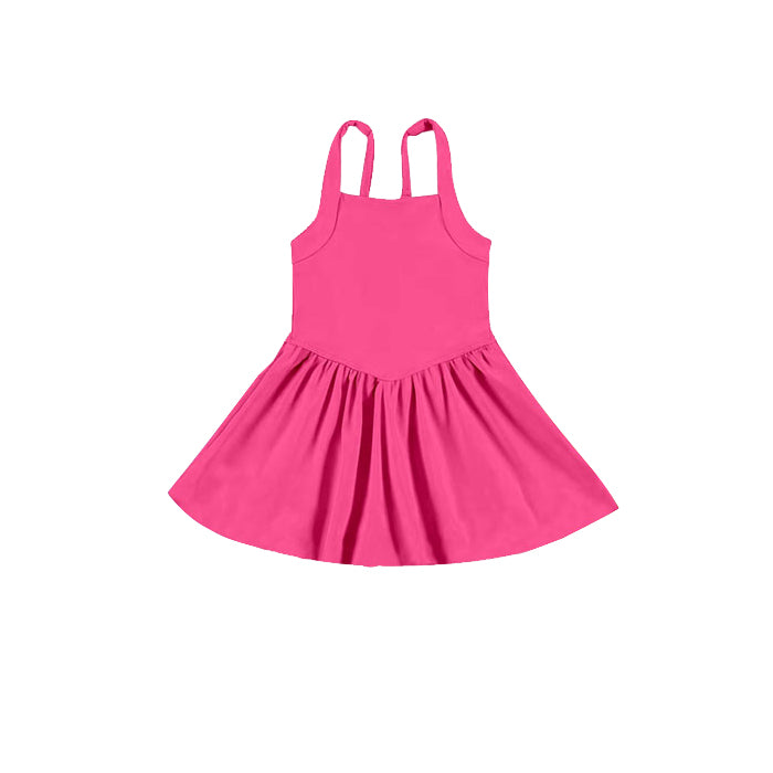 Preorder moq 5 Baby Girls Hot Pink Strap Activity Wear Yoga Knee Length Dresses