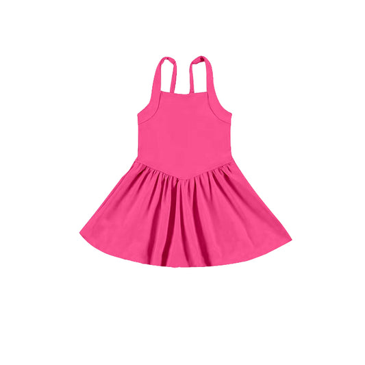 Preorder moq 5 Baby Girls Hot Pink Strap Activity Wear Yoga Knee Length Dresses