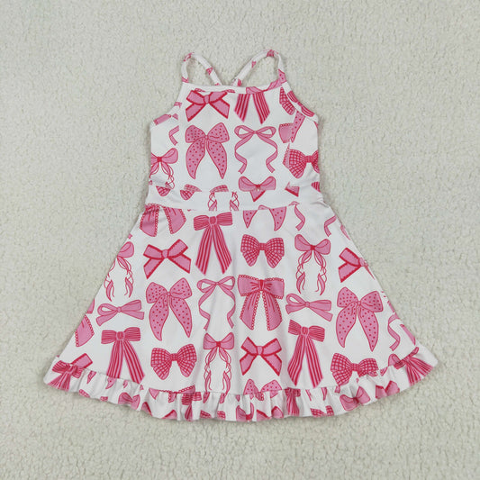 USA Shop Baby Girls Strap Pink Bows Plaid Yoga Active Short Ruffle Knee Length Dress