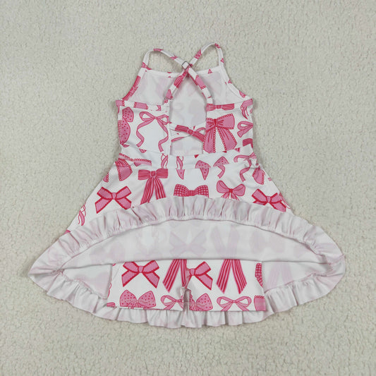 USA Shop Baby Girls Strap Pink Bows Plaid Yoga Active Short Ruffle Knee Length Dress