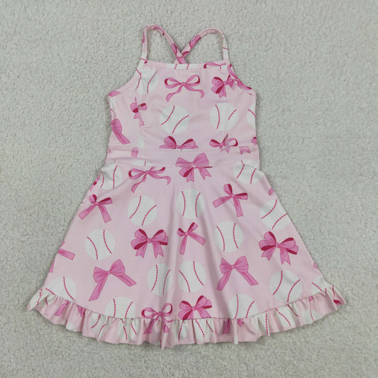 Baby Girls Strap Pink Bows Baseballs Activity Wear Yoga Knee Length Dresses
