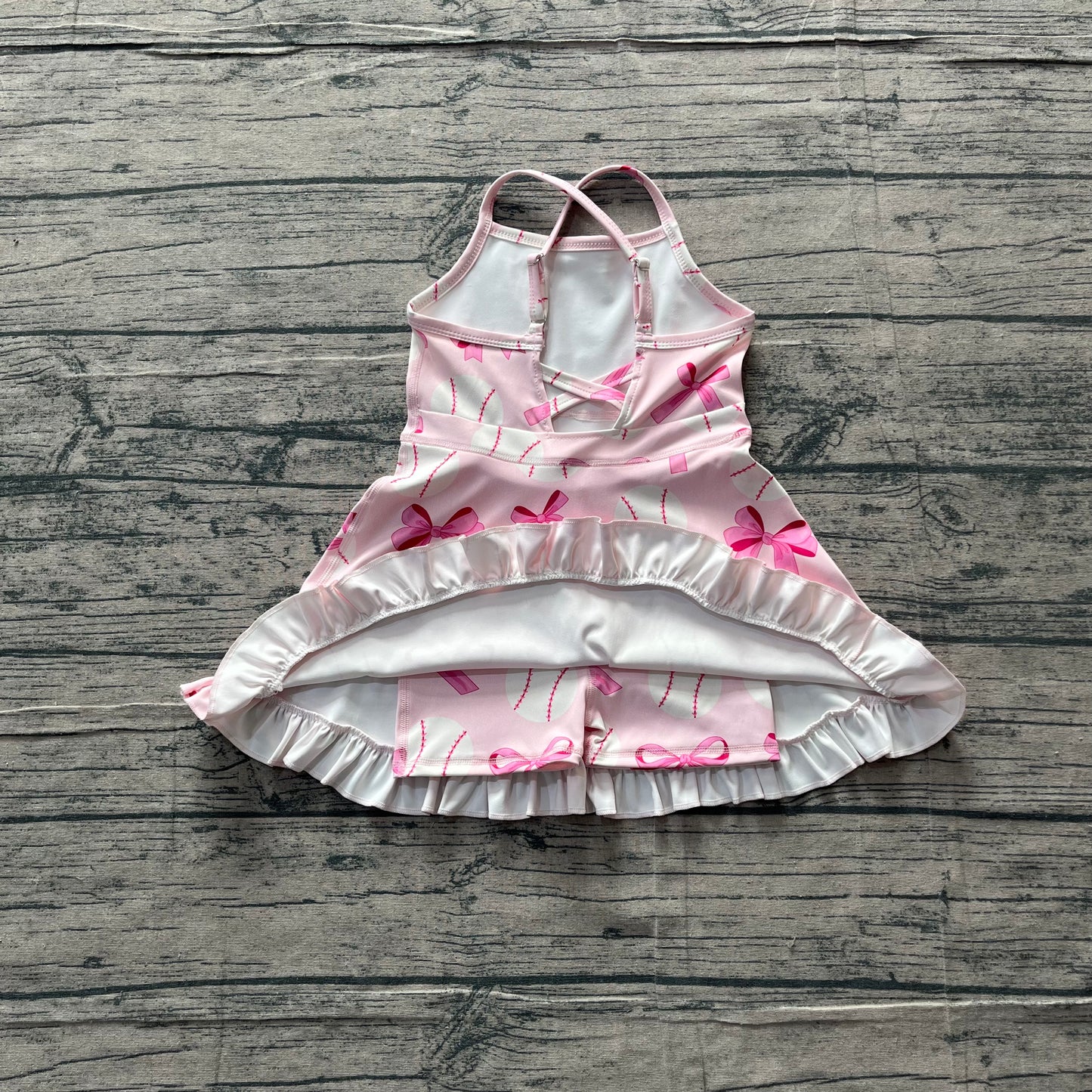 Baby Girls Strap Pink Bows Baseballs Activity Wear Yoga Knee Length Dresses
