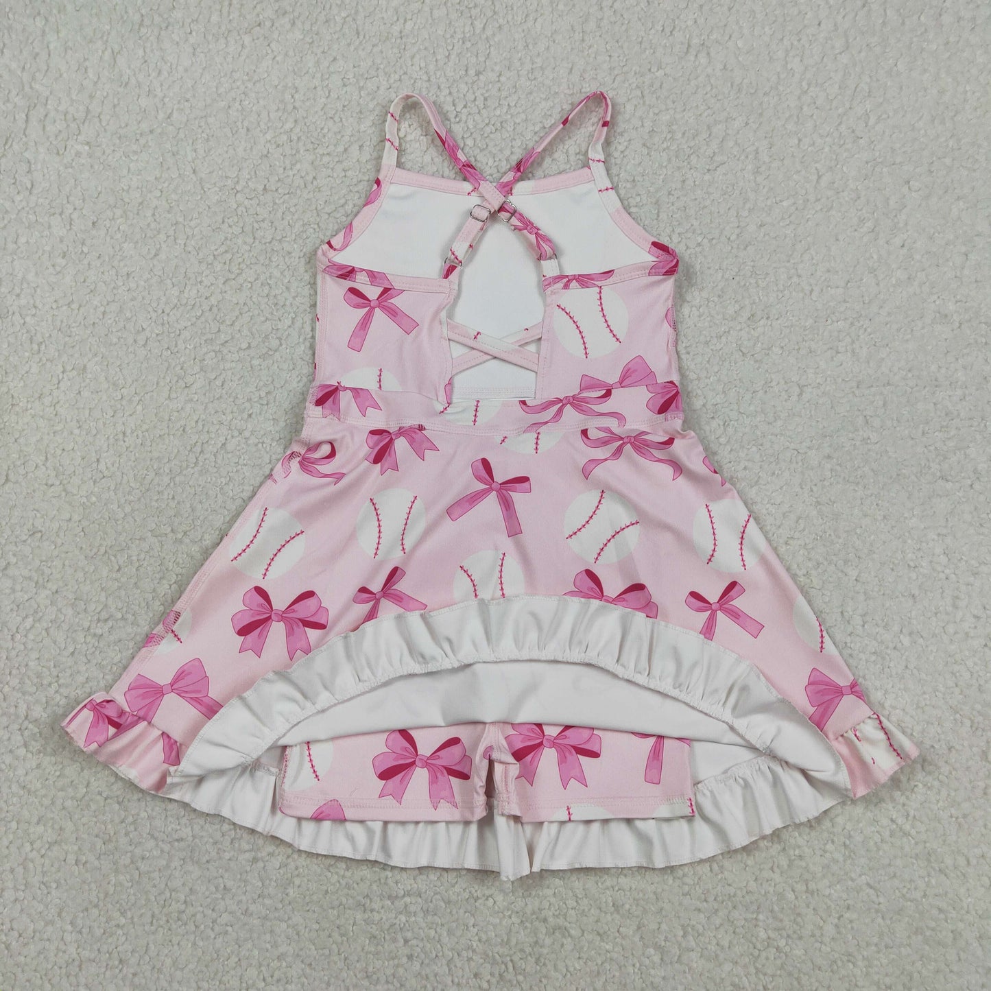 Baby Girls Strap Pink Bows Baseballs Activity Wear Yoga Knee Length Dresses