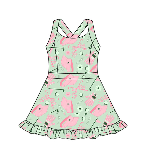 Baby Girls Strap Green Golf Hats Activity Wear Yoga Knee Length Dresses Preorder