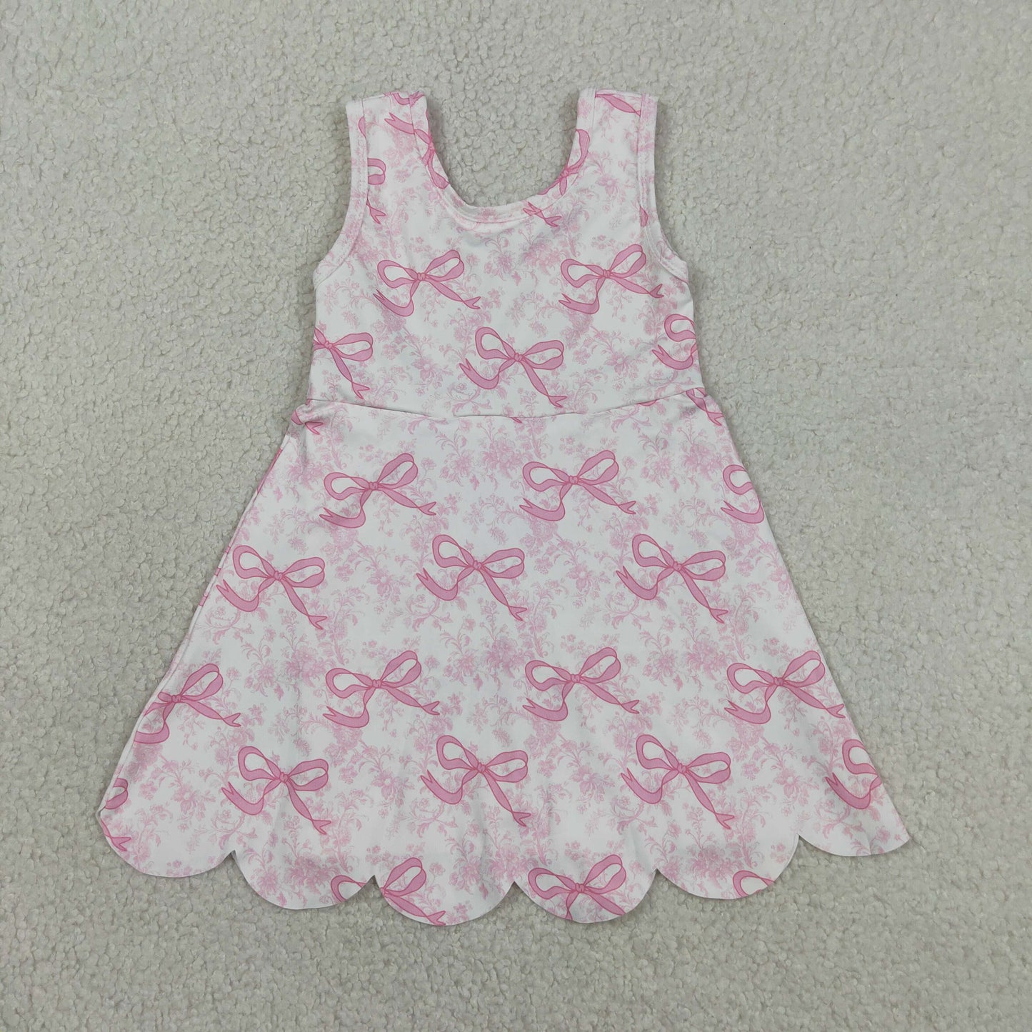 Baby Girls Pink Bows Floral Yoga Activity Short Scallop Knee Length Dresses