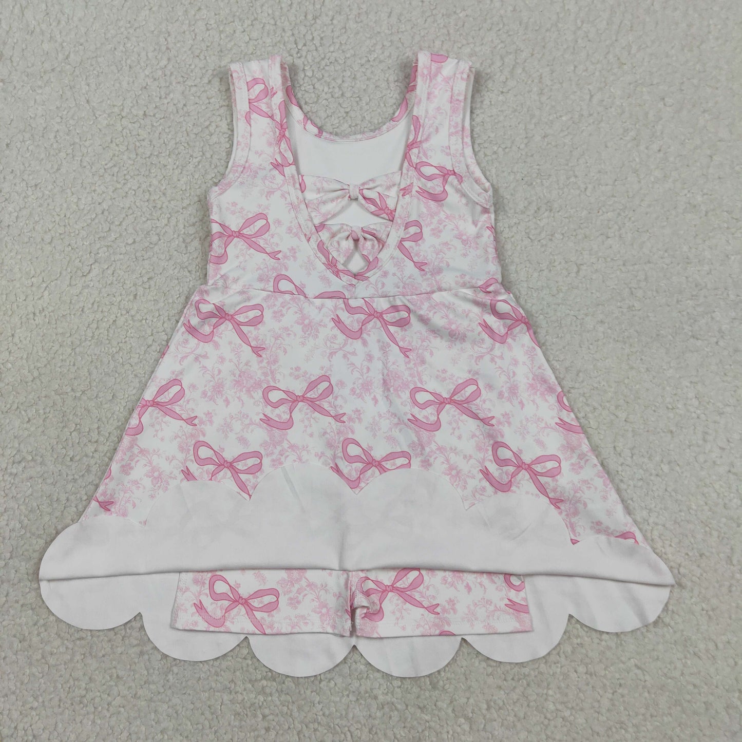 Baby Girls Pink Bows Floral Yoga Activity Short Scallop Knee Length Dresses