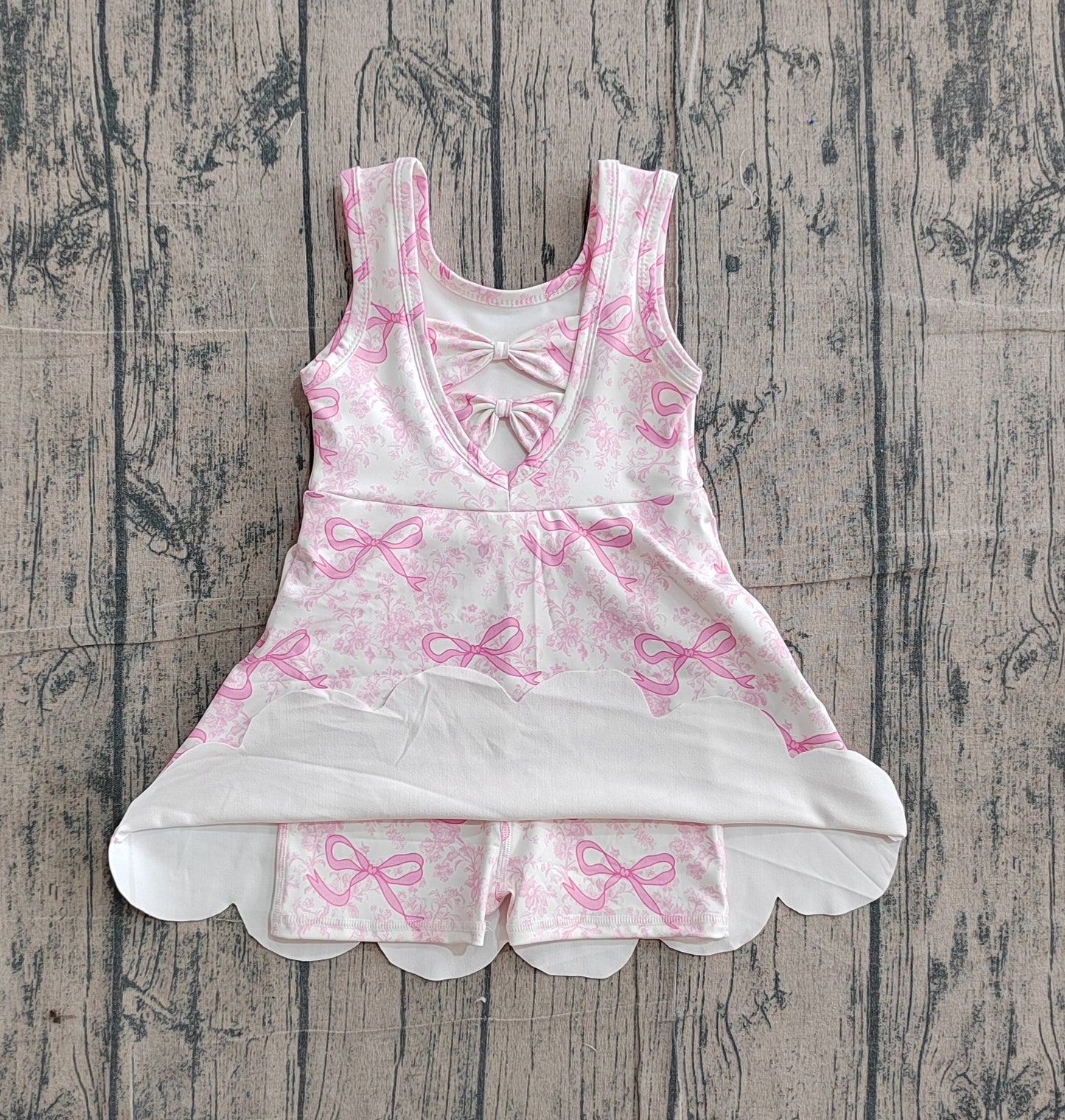 Baby Girls Pink Bows Floral Activity Wear Yoga Short Skort Knee Length Dresses Preorder