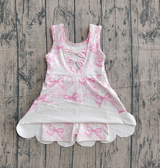 Baby Girls Pink Bows Floral Activity Wear Yoga Short Skort Knee Length Dresses Preorder