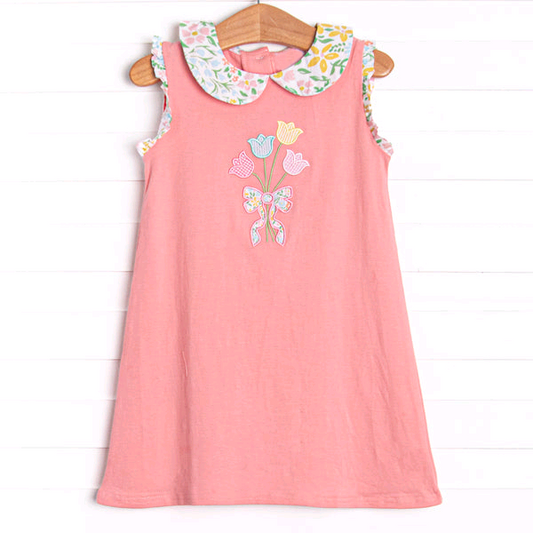 Preorder moq 5 Baby Girls Peach Sleeveless Flowers Knee Length Dress