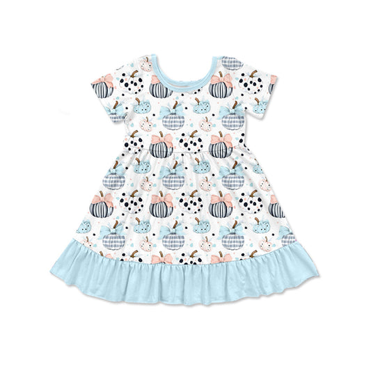 Baby Girls Blue Short Sleeves Bows Pumpkins Knee Length Dresses Preorder