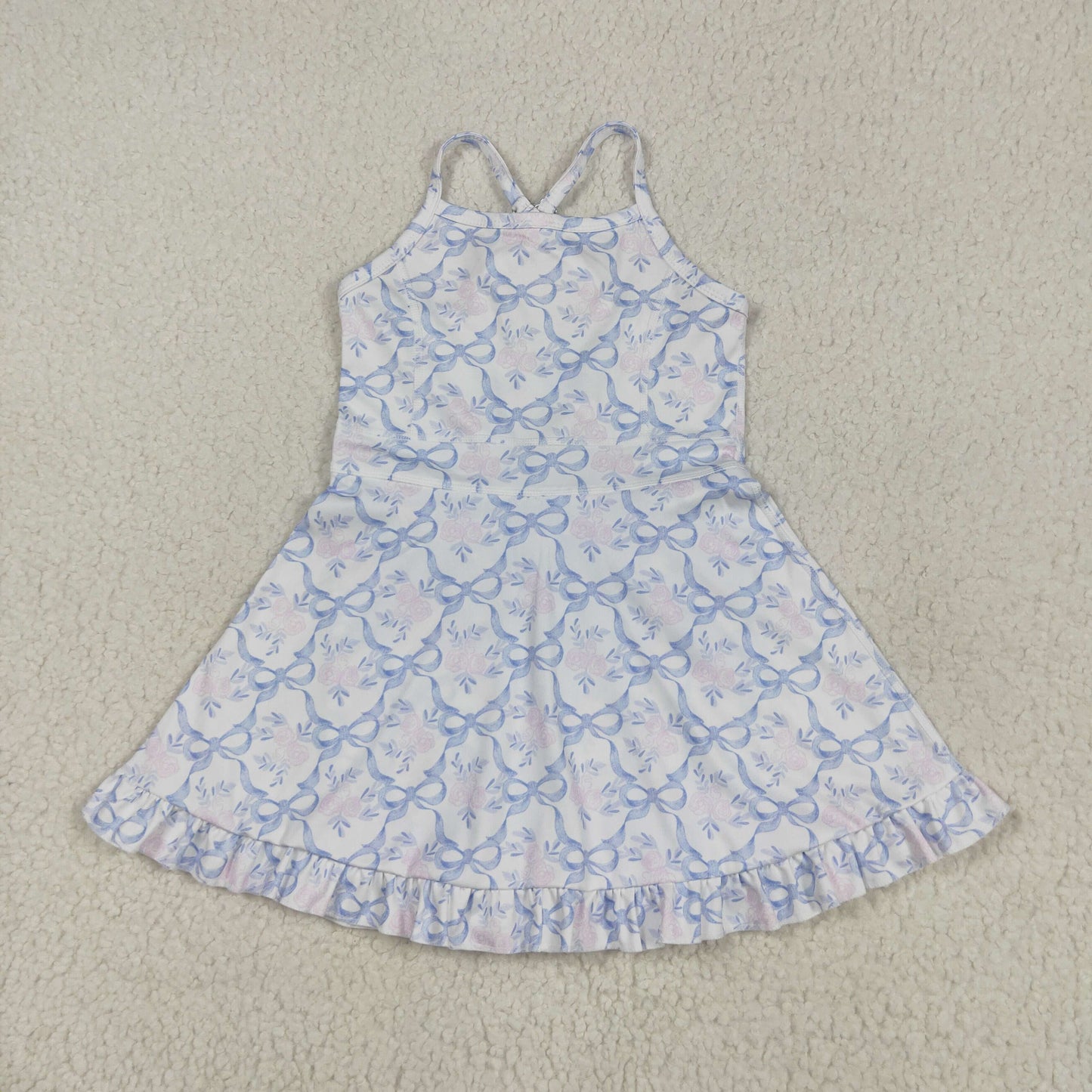 USA Shop Baby Girls Bows Flowers Checked Yoga Active Short Ruffle Knee Length Dress