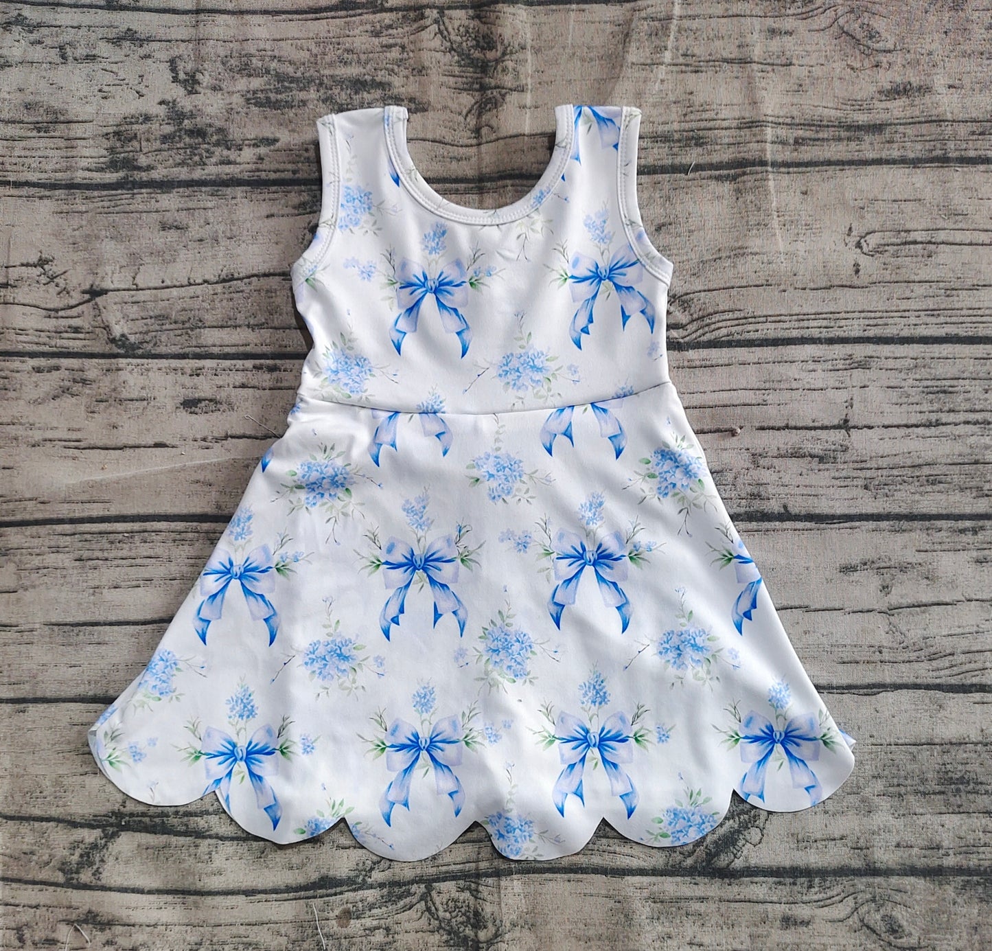 Baby Girls Blue Bows Floral Activity Wear Yoga Short Skort Knee Length Dresses