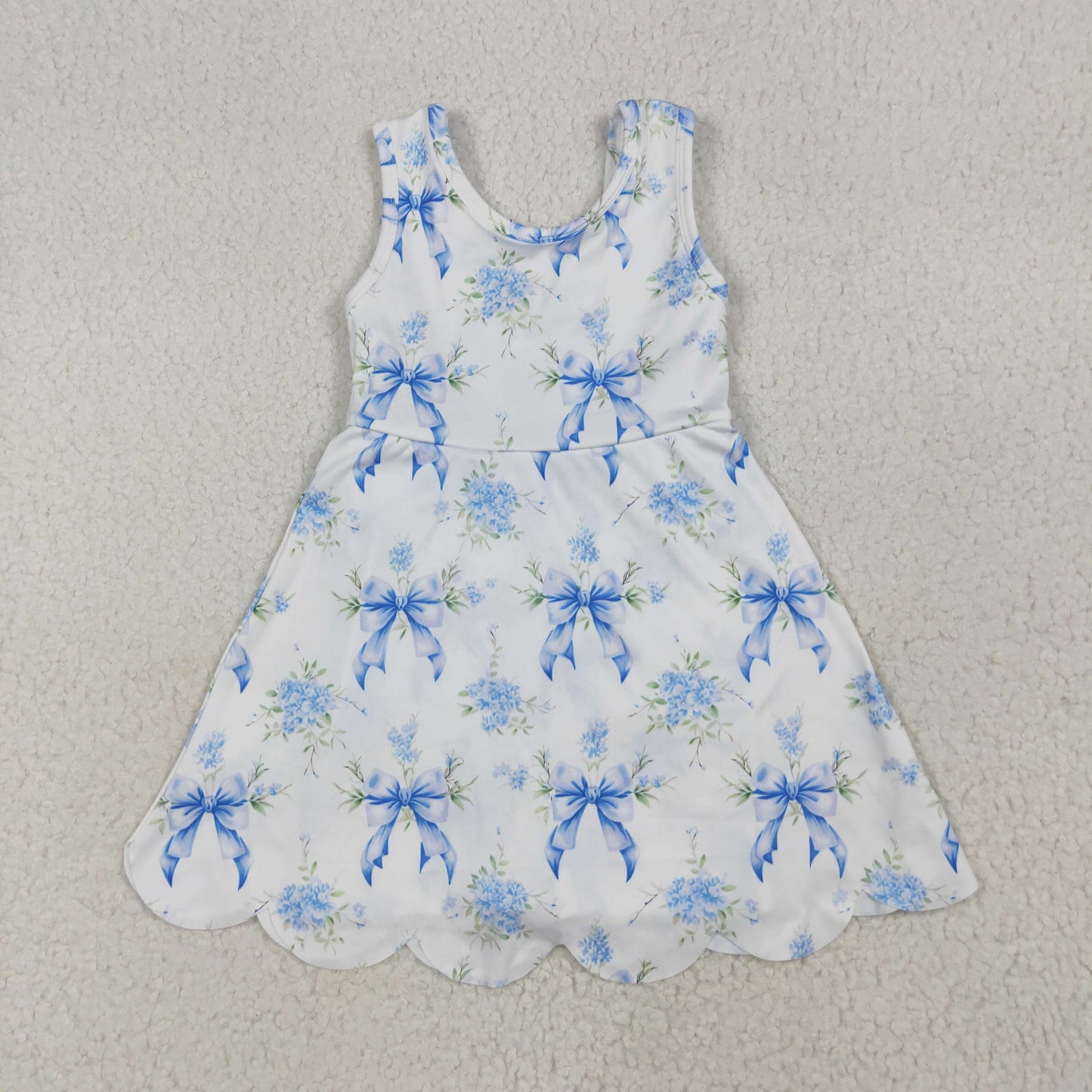 Sibling Baby Girls Sleeveless Flower Bows Yoga Active Shorts Knee Length Dresses