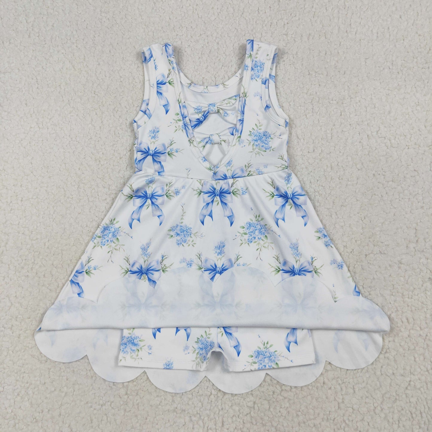 Sibling Baby Girls Sleeveless Flower Bows Yoga Active Shorts Knee Length Dresses
