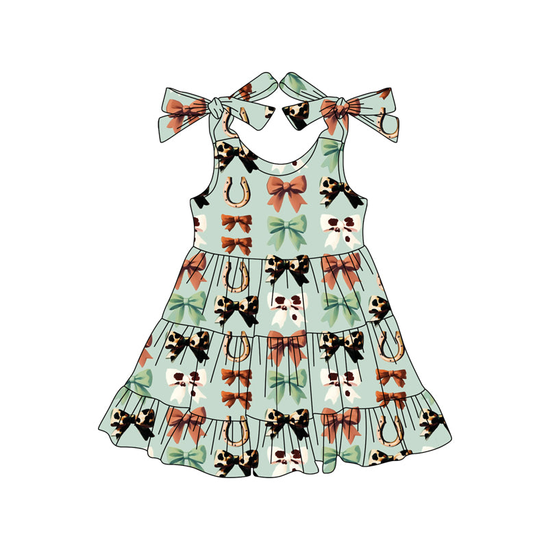 Baby Girls Green Strap Bows Horse Shoes Knee Length Dresses Preorder