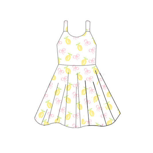 Baby Girls Sleeveless Lemons Bows Plaid Knee Length Dresses Preorder