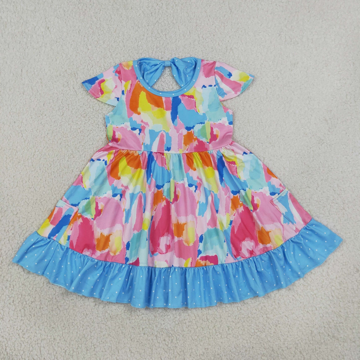 Sibling Baby Girls Tie-dye Print Yoga Active Short Milk Silk Ruffle Knee Length Dress