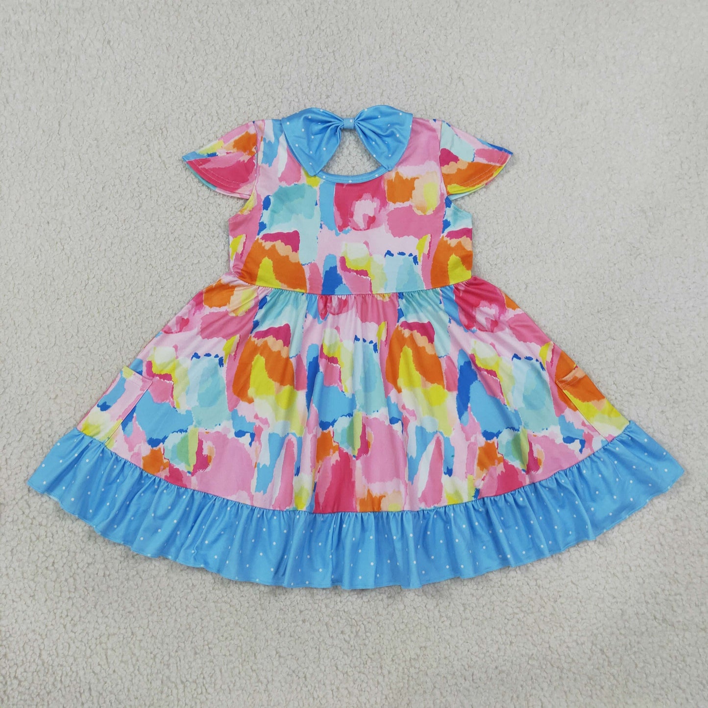 Sibling Baby Girls Tie-dye Print Yoga Active Short Milk Silk Ruffle Knee Length Dress