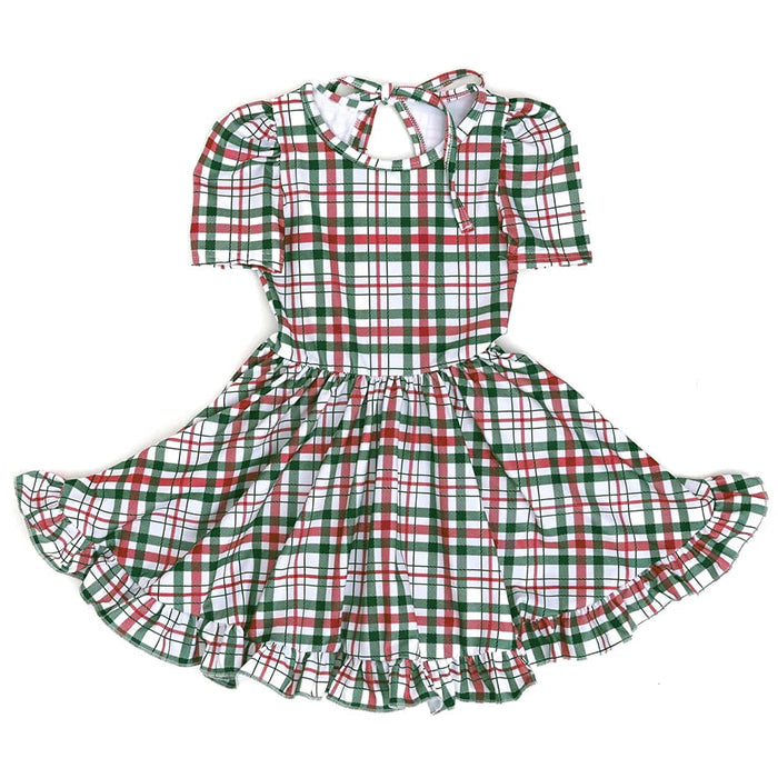 Baby Girls Red Green Checked Christmas Ruffle Knee Length Dresses