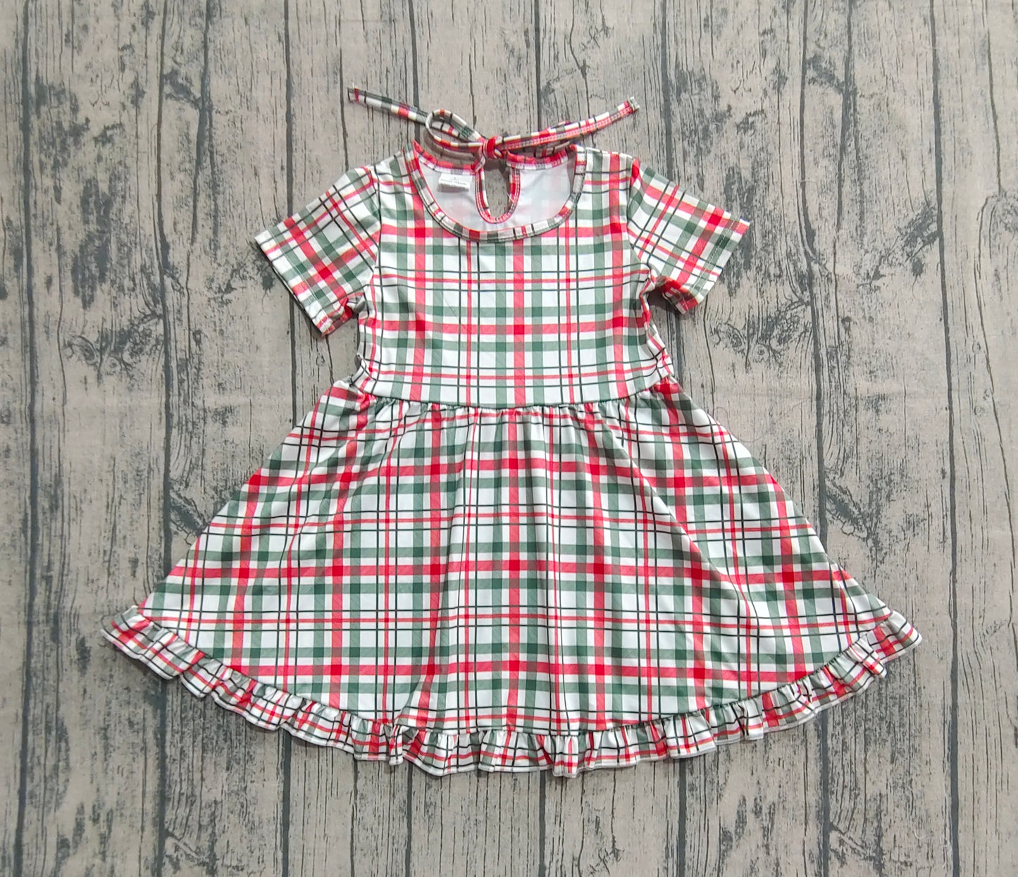 Baby Girls Red Green Checked Christmas Ruffle Knee Length Dresses